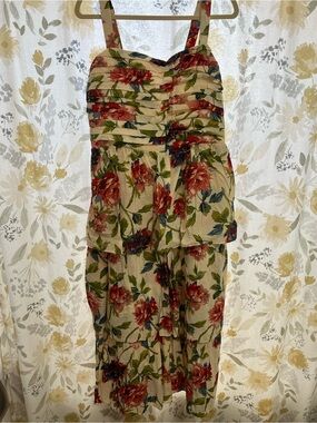 Abercrombie & Fitch Cream Floral Smocked Strap Dress